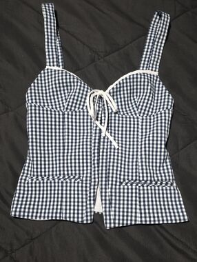 NWOT Zara Navy and White Gingham Shirt size XS